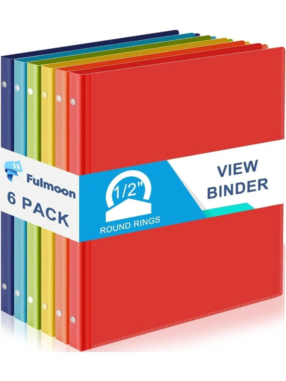 6 Pack Plastic 3 Ring Binders with Pockets - Colorful Rainbow Organizers